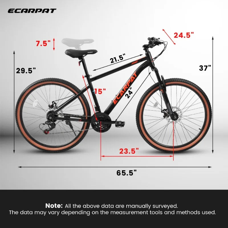 24 Inch Mountain Bike for Teenagers High Carbon Steel Frame Disc Brakes Durable Design Brown Edge Tires Ideal School Commuting