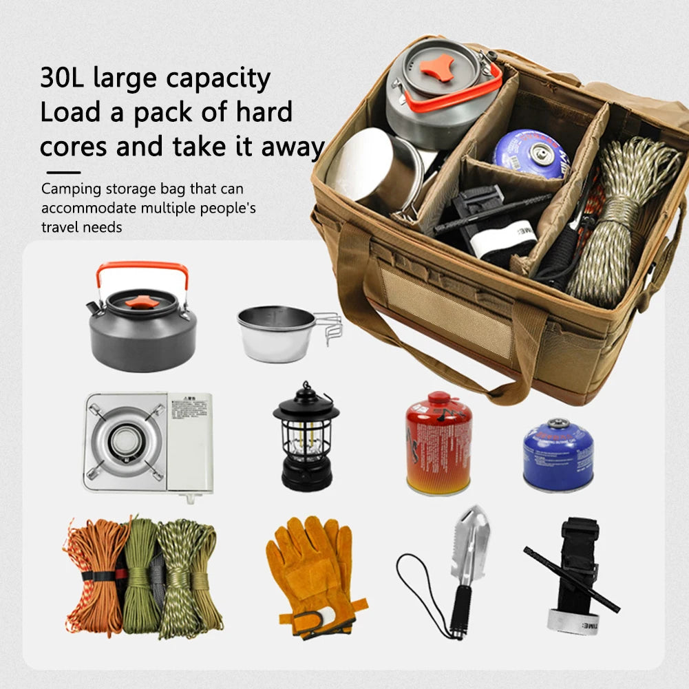 30L Camping Utensil Organizer Large Capacity Car Trunk Storage Case Detachable Multifunctional Stove Organizer