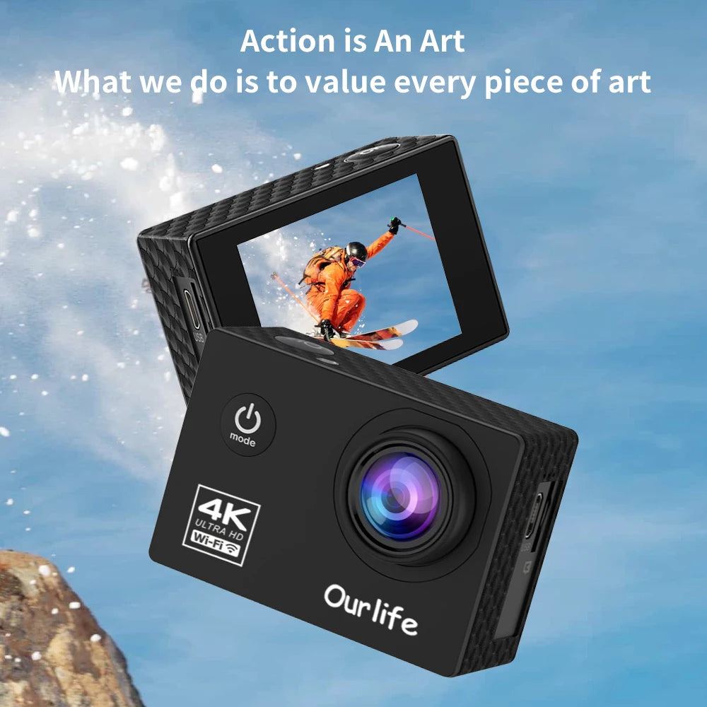 OURLIFE Action Camera Ultra HD 4K 30FPS 16MP Waterproof