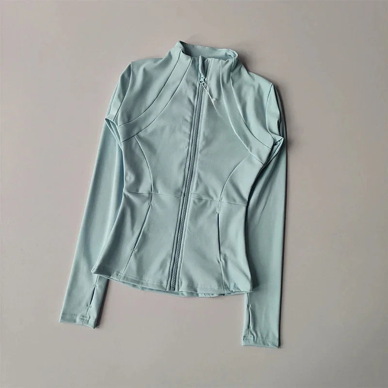 Women Sports Jacket Zip Front Fitness Yoga Shirt For Workout Running Warm Gym Long Sleeve Top Cardigan Activewear
