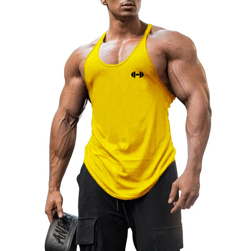Gym Fitness Bodybuilding Muscle Tank Tops Summer Cotton Breathable Sleeveless Y-back T-shirt Mens Sport Workout Muscle Vests