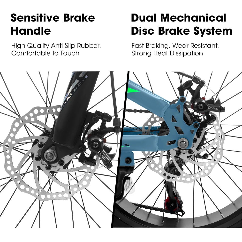 20 Inch Fat Tire Bike Adult 7 Speed Mountain Bike, Dual Disc Brakes, High Carbon Steel Frame, Front Suspension, Mountain Buggy