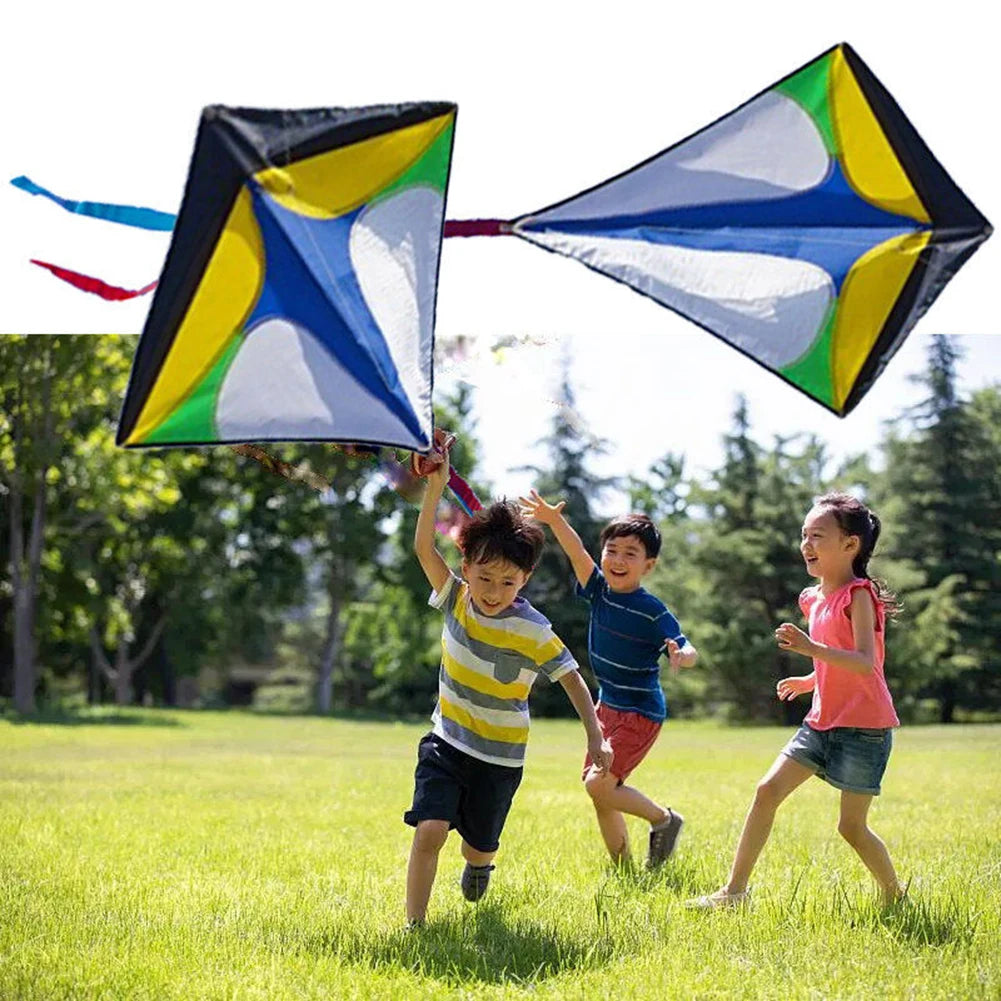 Easy To Fly Diamond Shaped Kite with Long Tail Colorful Flight Kite Primary Stunt Kite Enhance Coordination for Boys Girls
