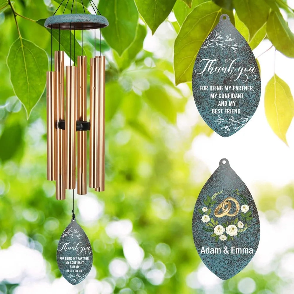 custom engraved names & date wind chimes - unique wedding gift for new couples 2024