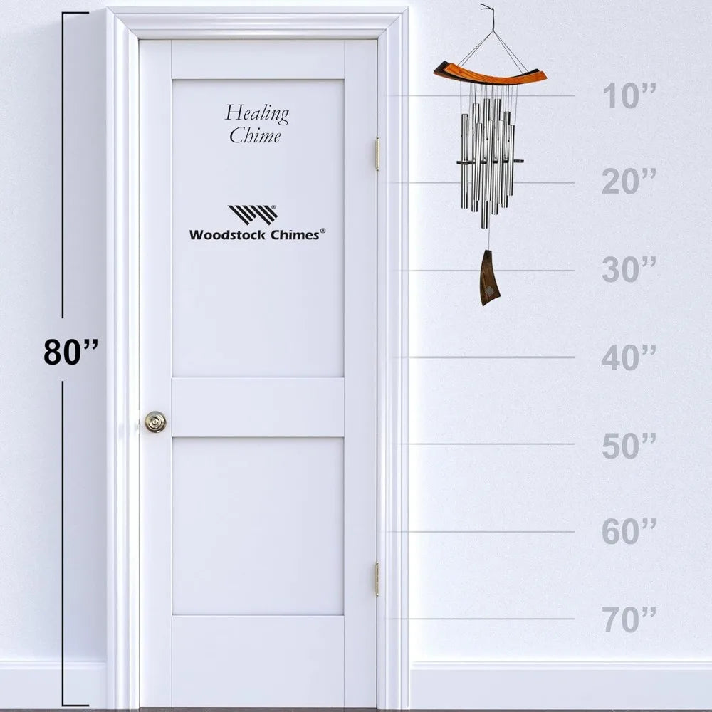 Woodstock Chimes Eastern Energy Healing Wind Chime for Outside 34 Medium Silver,Harmonic Light Sound, Outdoor Decor for Patio, P