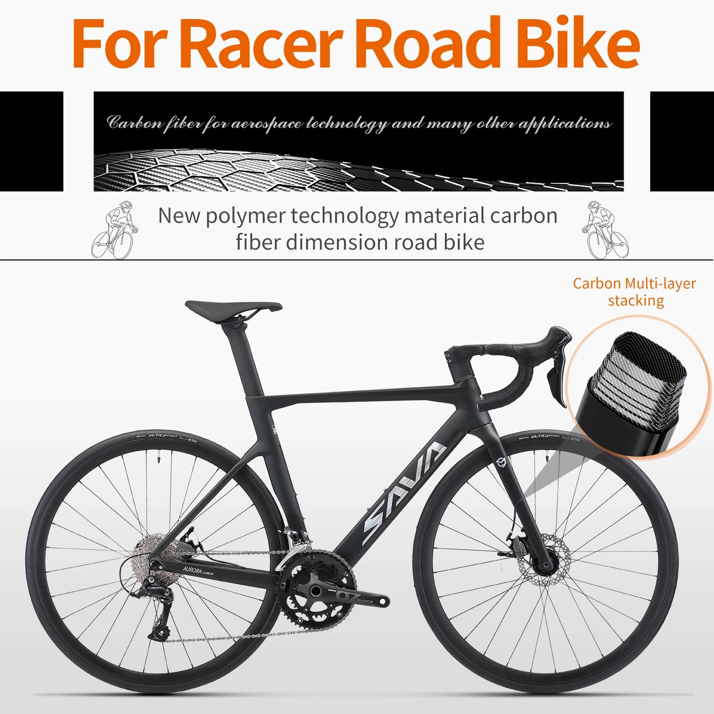 SAVA Carbon Fiber Racing Road Bicycle Carbon Frame Bicycle Integrated Handlebar SHIMANO 18-Speed Adult Competition Bicycle
