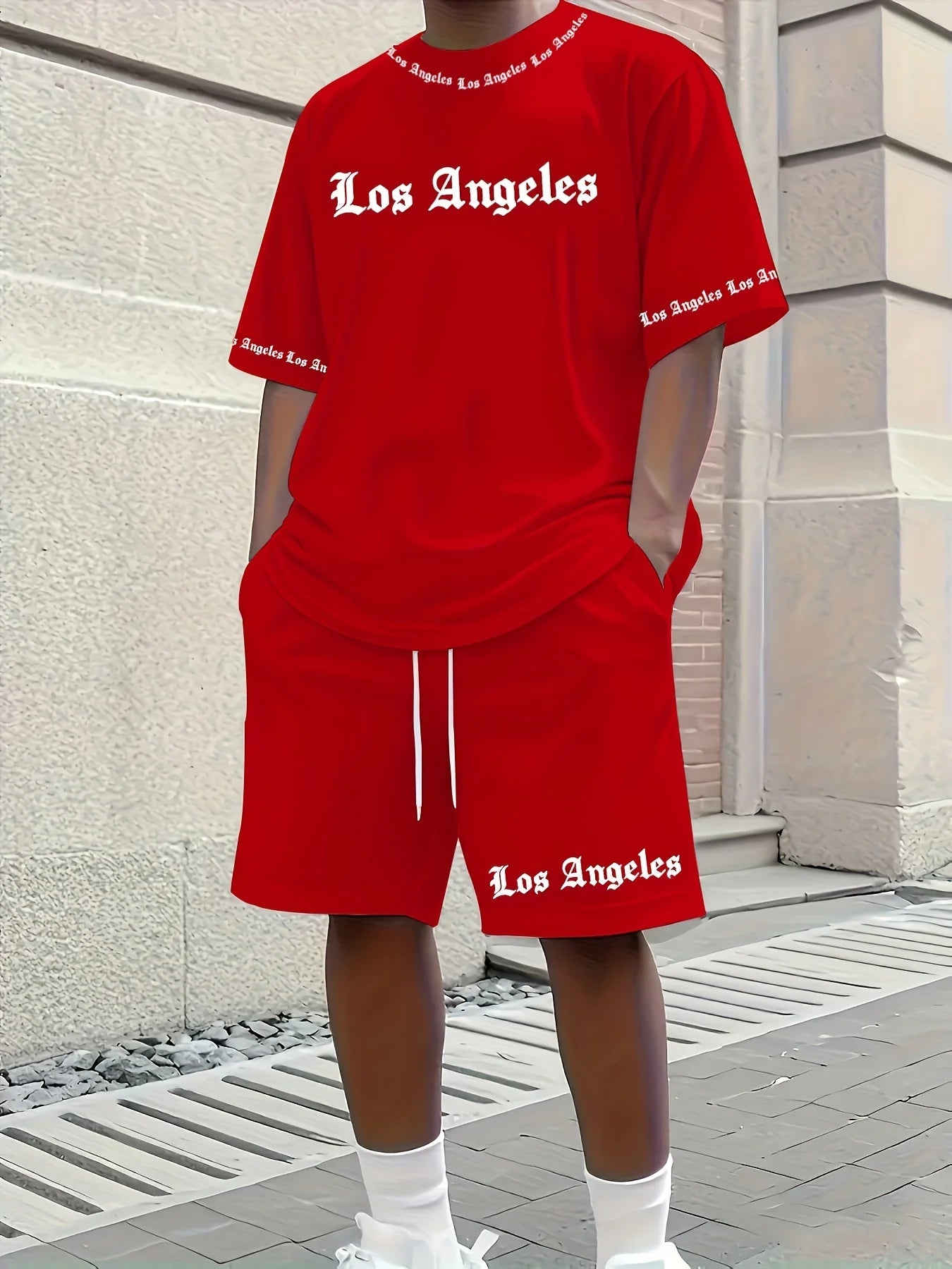 CN Anhui Summer Mens Los Angeles Printed Short Set Casual