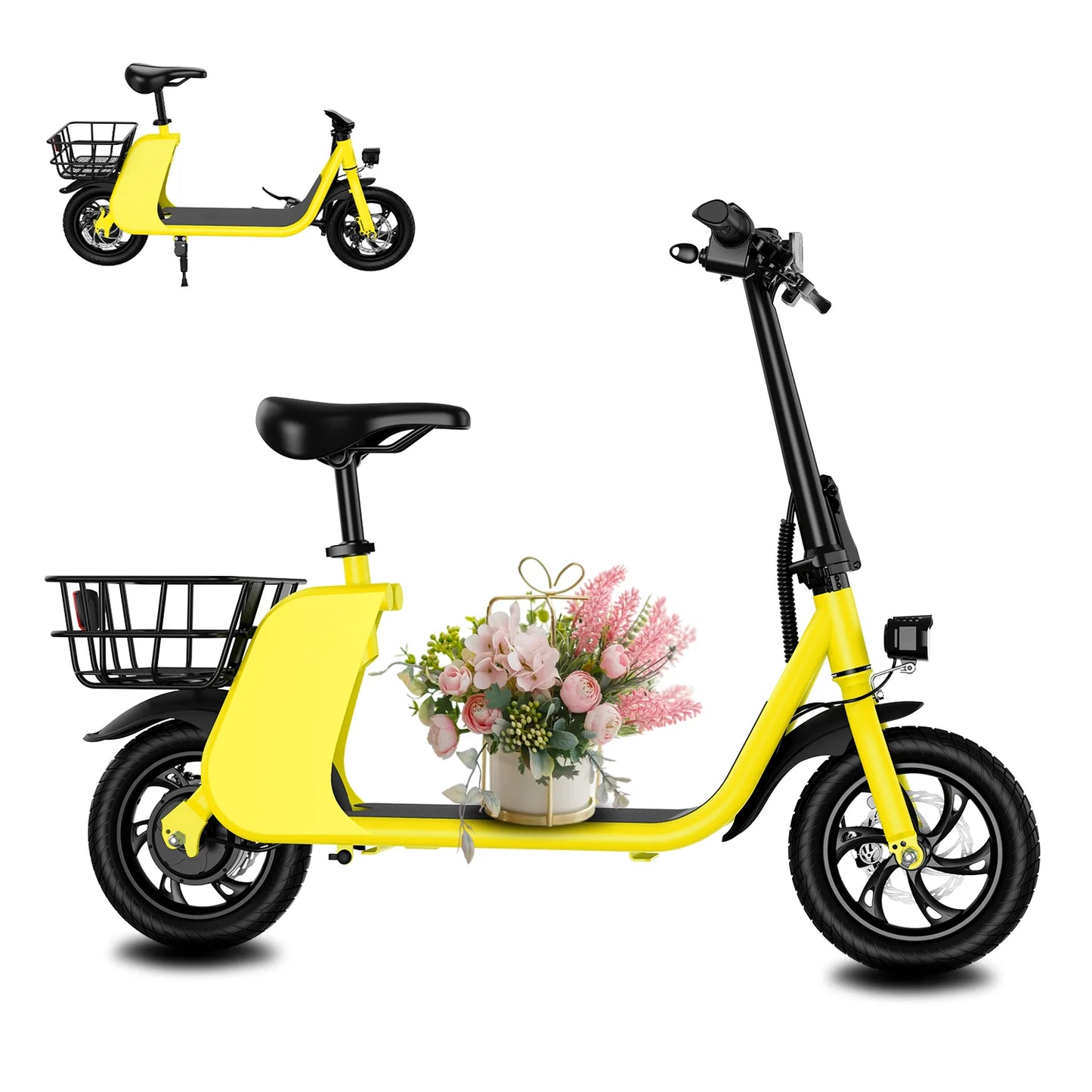 Hezzo 450W Electric Scooter With Seat And Basket For Pets