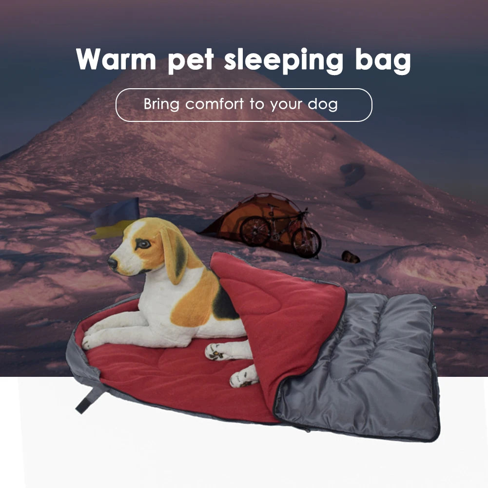 Fleece Camping Dog Bed Winter Warm Sleeping Bag for Dogs Waterproof Pet Bed Cushion Washable Zipper for Outdoor Camp Hiking