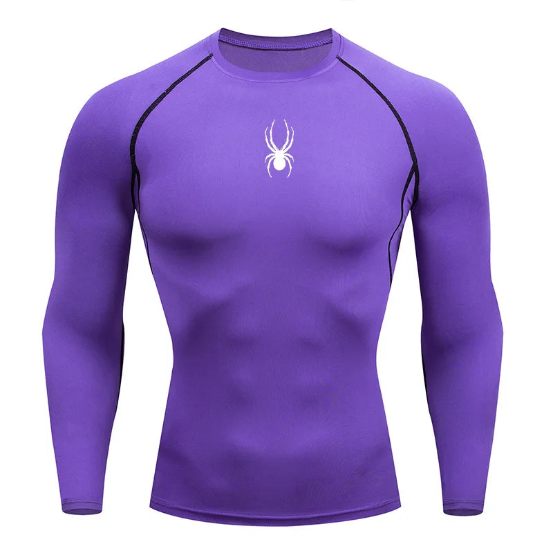 Mens Long Sleeve Spider Fitness Dry Fit T Shirt Compression