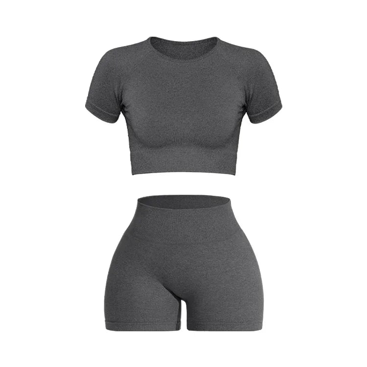2 Piece Womens Sports Yoga Set Seamless Ribbed Knitted Fitness Sportswear For Gym And Training