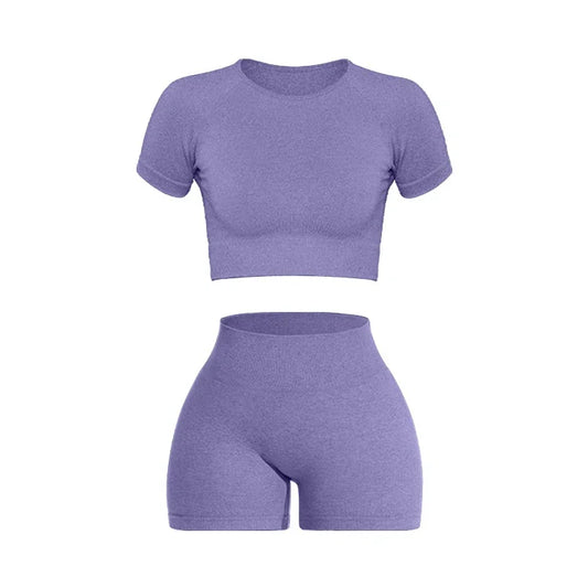 2 Piece Womens Sports Yoga Set Seamless Ribbed Knitted Fitness Sportswear For Gym And Training