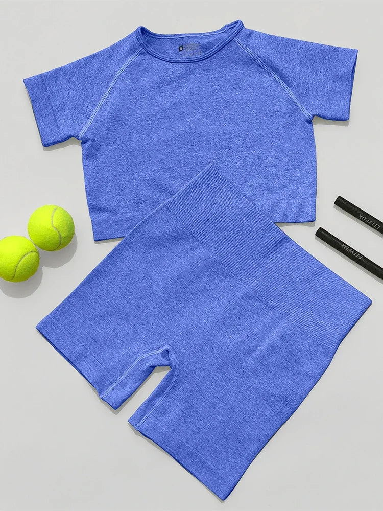 2 Piece Womens Sports Yoga Set Seamless Ribbed Knitted Fitness Sportswear For Gym And Training