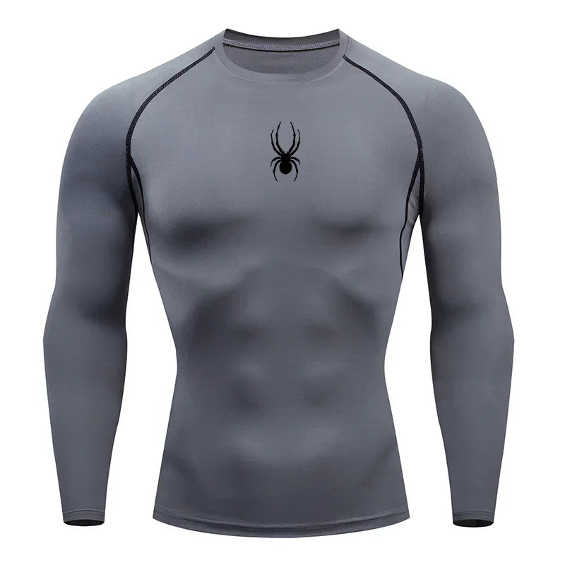 Mens Long Sleeve Spider Fitness Dry Fit T Shirt Compression