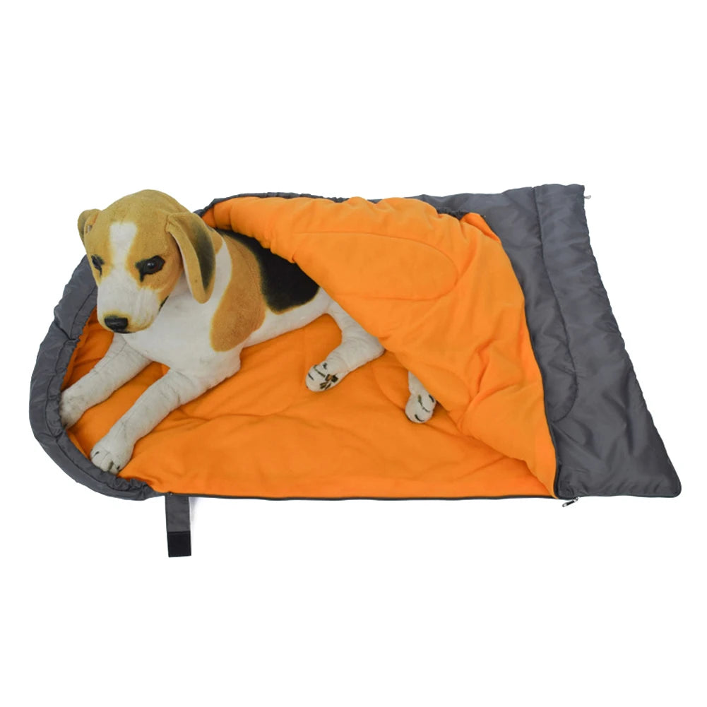Fleece Camping Dog Bed Winter Warm Sleeping Bag for Dogs Waterproof Pet Bed Cushion Washable Zipper for Outdoor Camp Hiking