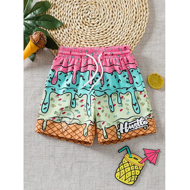 Harajuku Ice Cream 3D Print Quick Dry Board Shorts