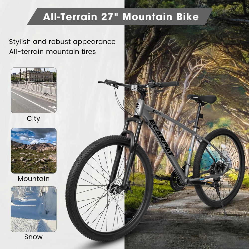 27 Inch Mountain Bike 21 Speed, Suspension Fork, Aluminum Frame Disc Brake, Mountain biking for both men and women.