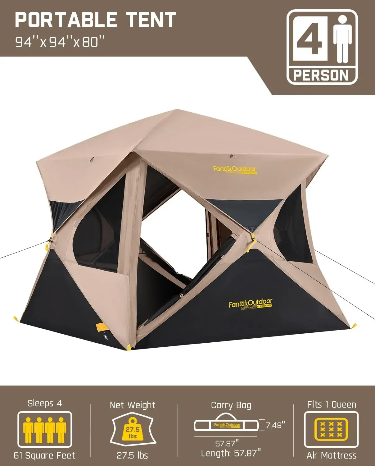 XMSJ Alpha C4 Ultra 4 Person Pop Up Camping Tent Rainfly