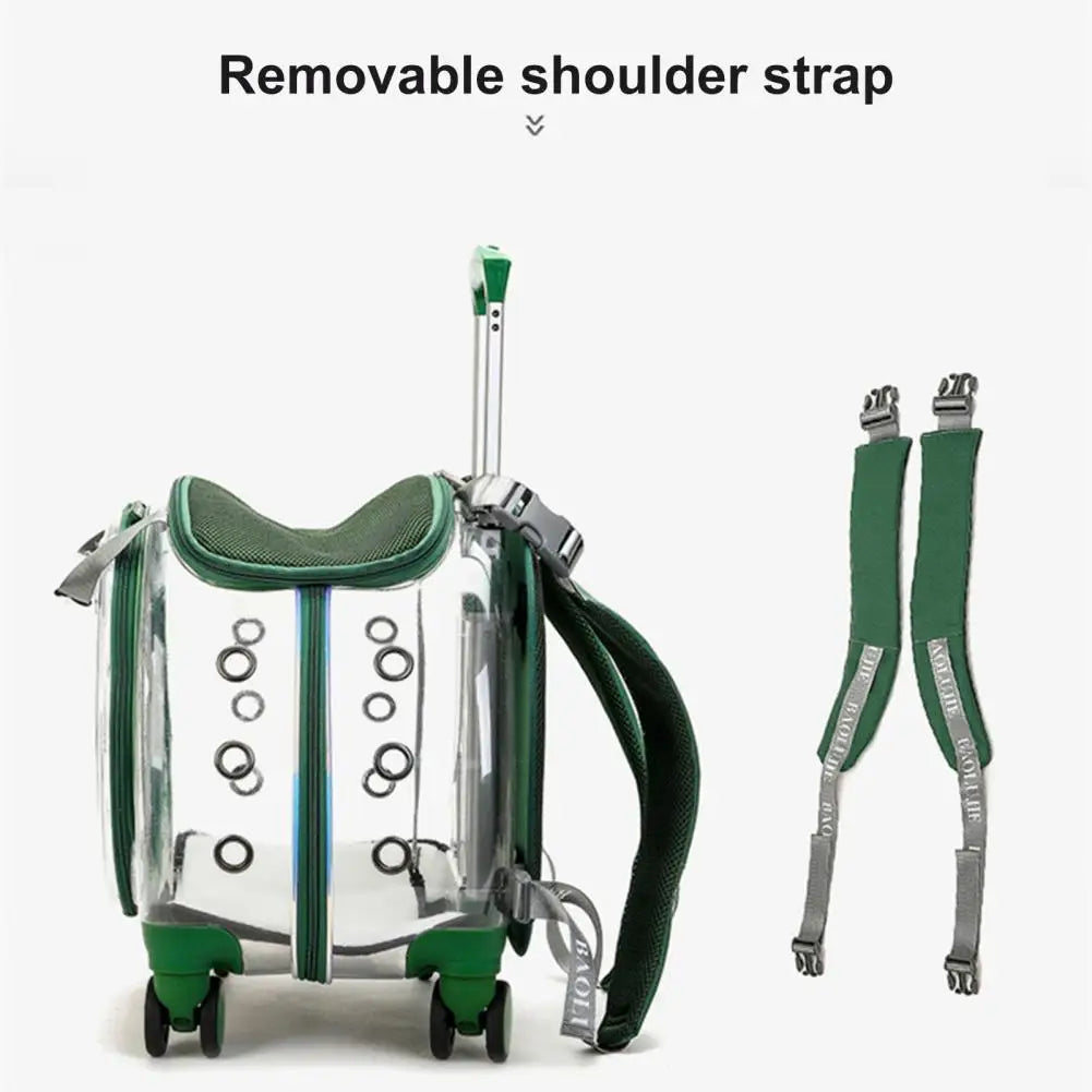 Pet Trolley Case Clear Ventilation Holes Silent Wheels Convenient Portable Cats Dogs Backpack for Travel