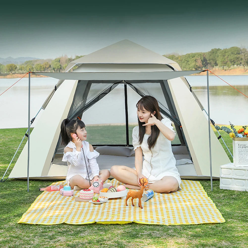 Large Size Outdoor 3-4P One-Touch Camping Tent Quick Automatic Opening Beach Fishing Tent Family Travel Picnic Park Anti-UV Tent