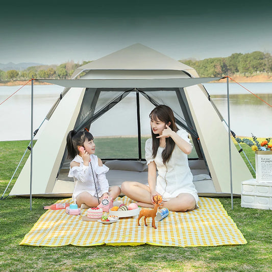 Large Size Outdoor 3-4P One-Touch Camping Tent Quick Automatic Opening Beach Fishing Tent Family Travel Picnic Park Anti-UV Tent