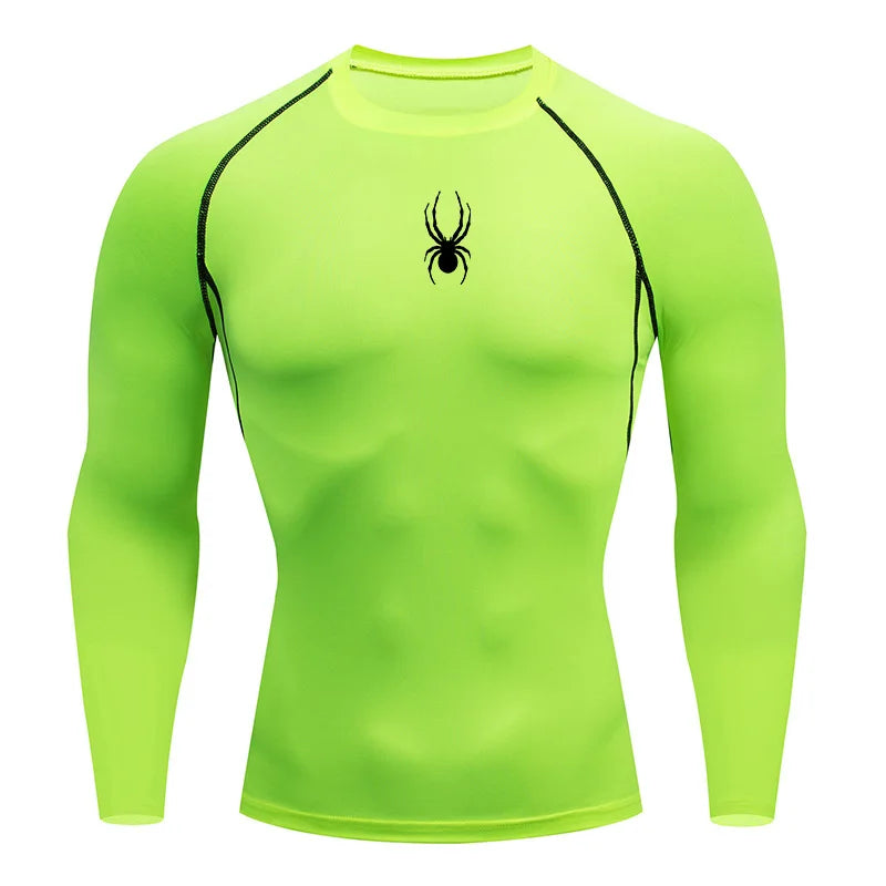 Mens Long Sleeve Spider Fitness Dry Fit T Shirt Compression