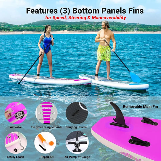 SereneLife Inflatable Stand up Paddle Board - Non-Slip SUP with Paddle, Pump, Leash, and Complete Accessories