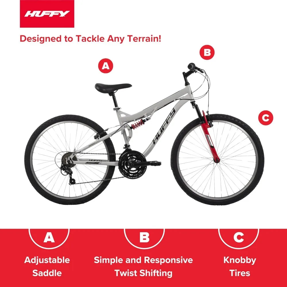 Rugged Mountain Bike for All Ages and Sizes, 20/24/26 Inch Options, 6 or 21 Speed Shimano Gear Shifting