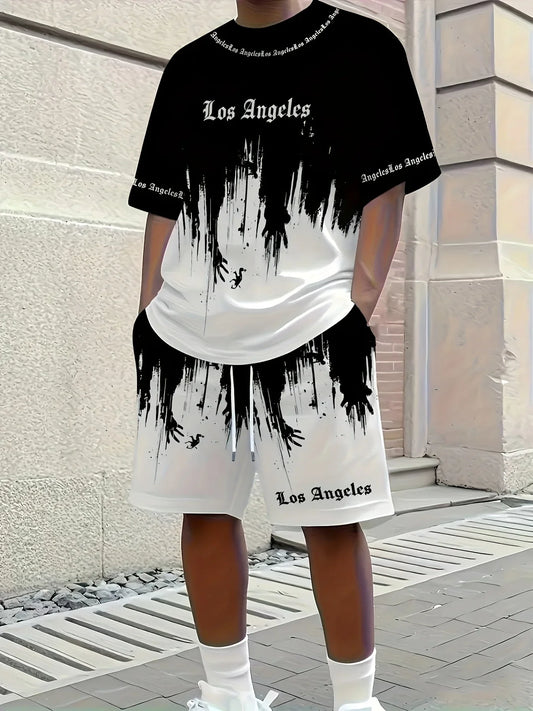 CN Anhui Summer Mens Los Angeles Printed Short Set Casual
