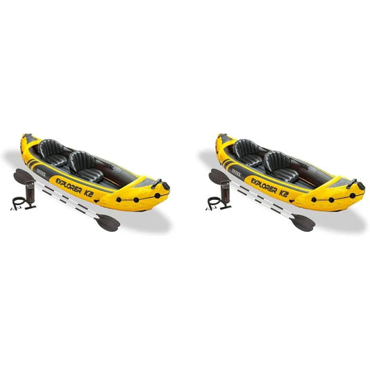 Intex Explorer K2 Inflatable Kayak Set For Two With 86 Inch Kayak Paddles And High Output Pump Removable Skeg 2 Pack