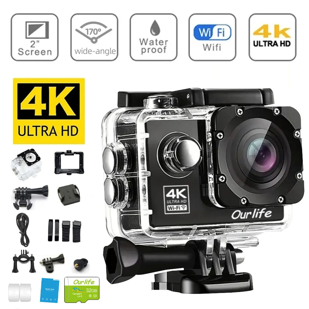 OURLIFE Action Camera Ultra HD 4K 30FPS 16MP Waterproof