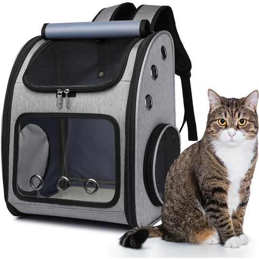Pet Backpack Dogs And Cats Breathable Scratch Resistant Travel Bag With Safety Leash Mesh Windows And Comfort Straps