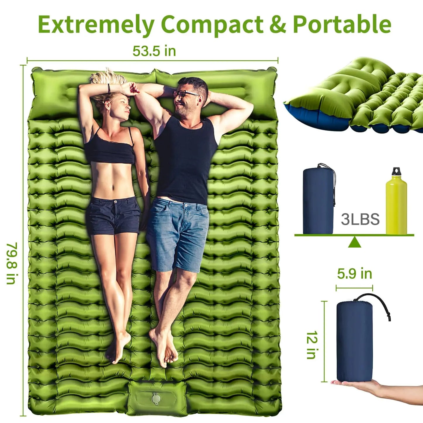 WEST TUNE Double Sleeping Pad With Built In Foot Pump