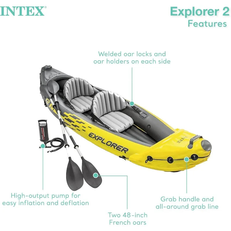 Intex Explorer K2 Inflatable Kayak Set For Two With 86 Inch Kayak Paddles And High Output Pump Removable Skeg 2 Pack