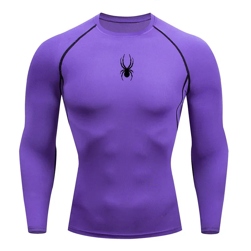 Mens Long Sleeve Spider Fitness Dry Fit T Shirt Compression