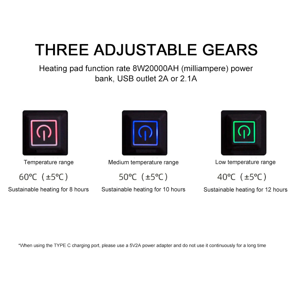 Mojoyce 4 Heated Areas Camping Chair Heated Cushion Portable Heating Pad With Three Temperature Settings For Winter