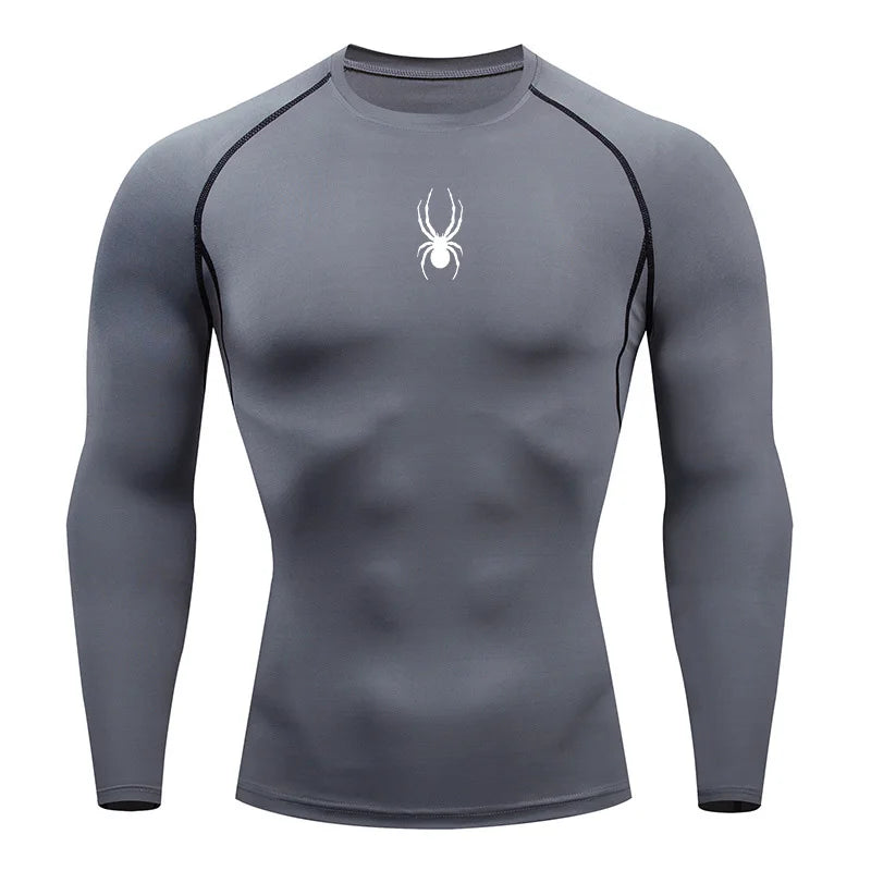 Mens Long Sleeve Spider Fitness Dry Fit T Shirt Compression
