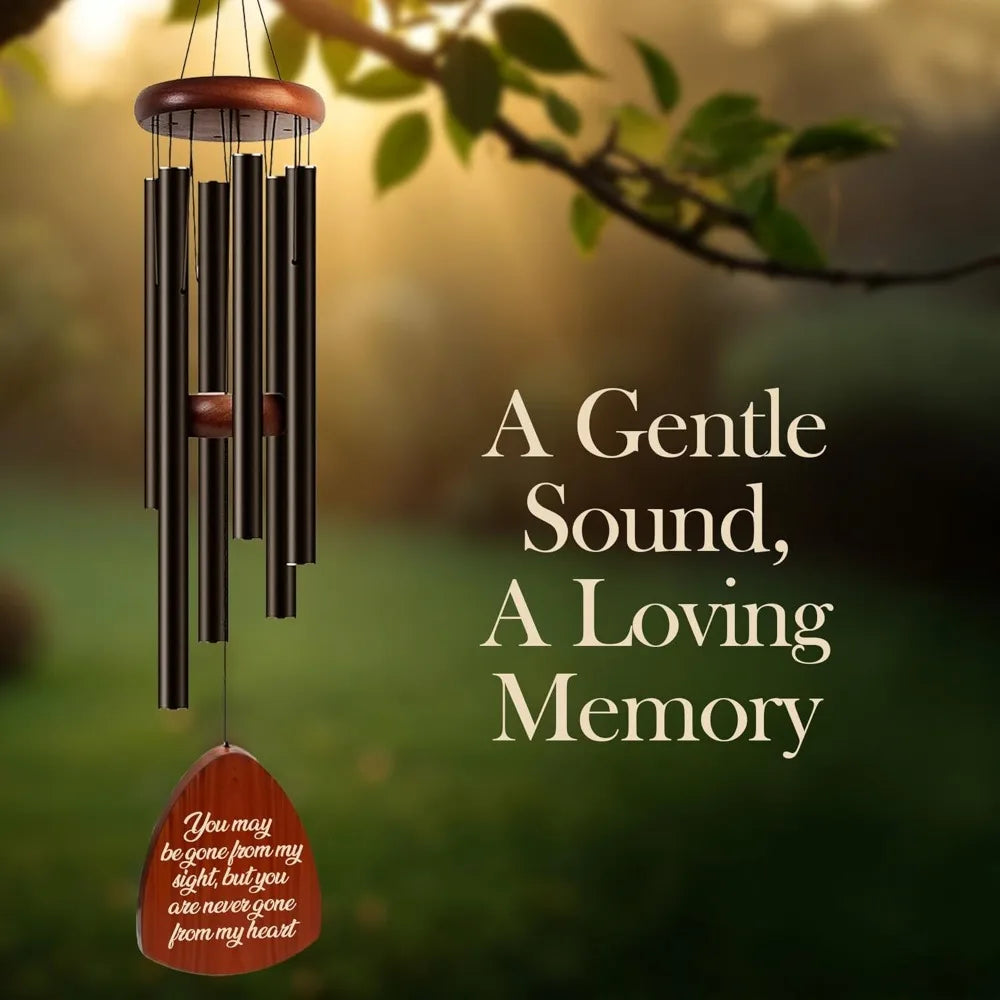 custom engraved wooden wind chimes for memorial, deep tone outdoor tribute