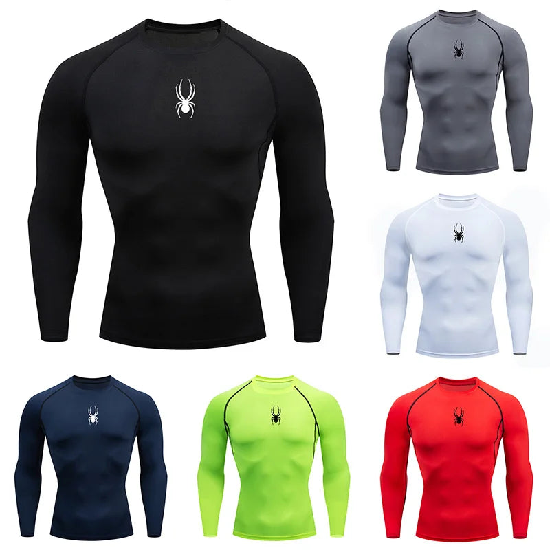 Mens Long Sleeve Spider Fitness Dry Fit T Shirt Compression