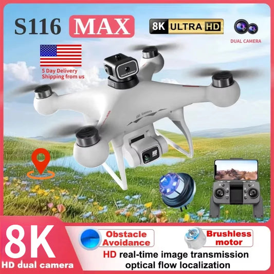 S116MAX 8K HD Drone with Dual Camera 3 Batteries Optical Flow 360° Obstacle Avoidance WiFi FPV Brushless Motor RC Quadcopter Toy