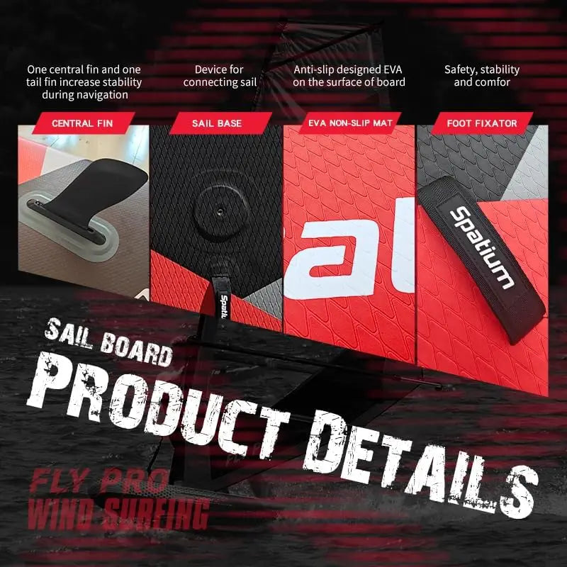 Spatium Inflatable Windsurfing Board and Sail Windsurf Board Sup Windsurf Paddle Board for Adults Windsurf Sail Red