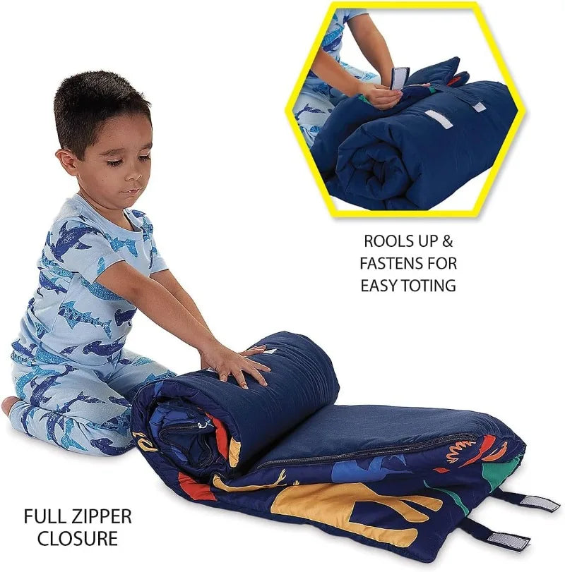 Lillian Vernon Kids Sports Print Personalized Lightweight Indoor Sleeping Bag with Detachable Pillow,