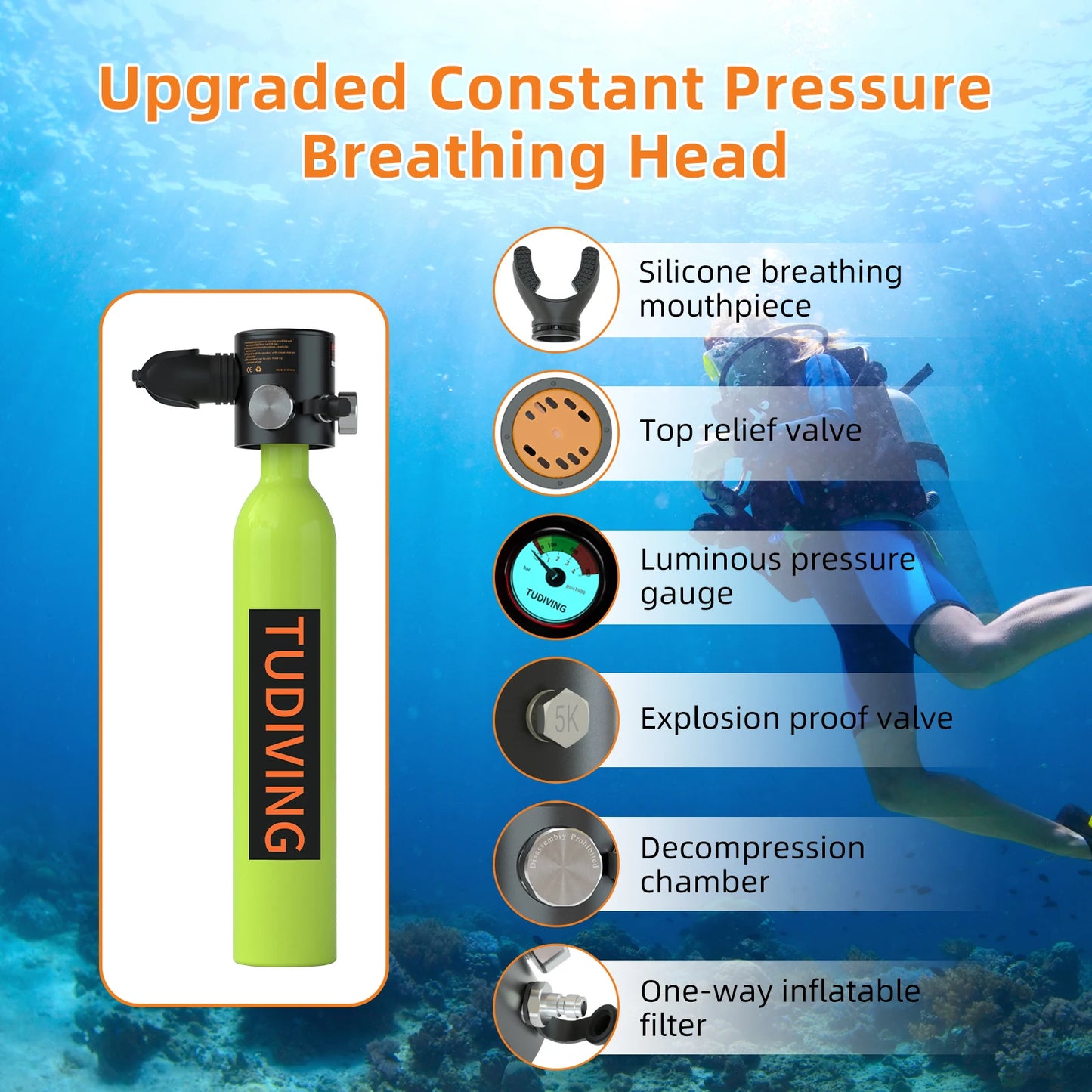 Tudiving Mini Scuba Tank With Mask