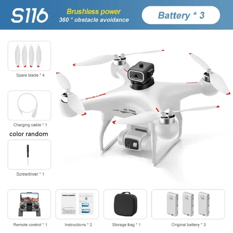 S116MAX 8K HD Drone with Dual Camera 3 Batteries Optical Flow 360° Obstacle Avoidance WiFi FPV Brushless Motor RC Quadcopter Toy