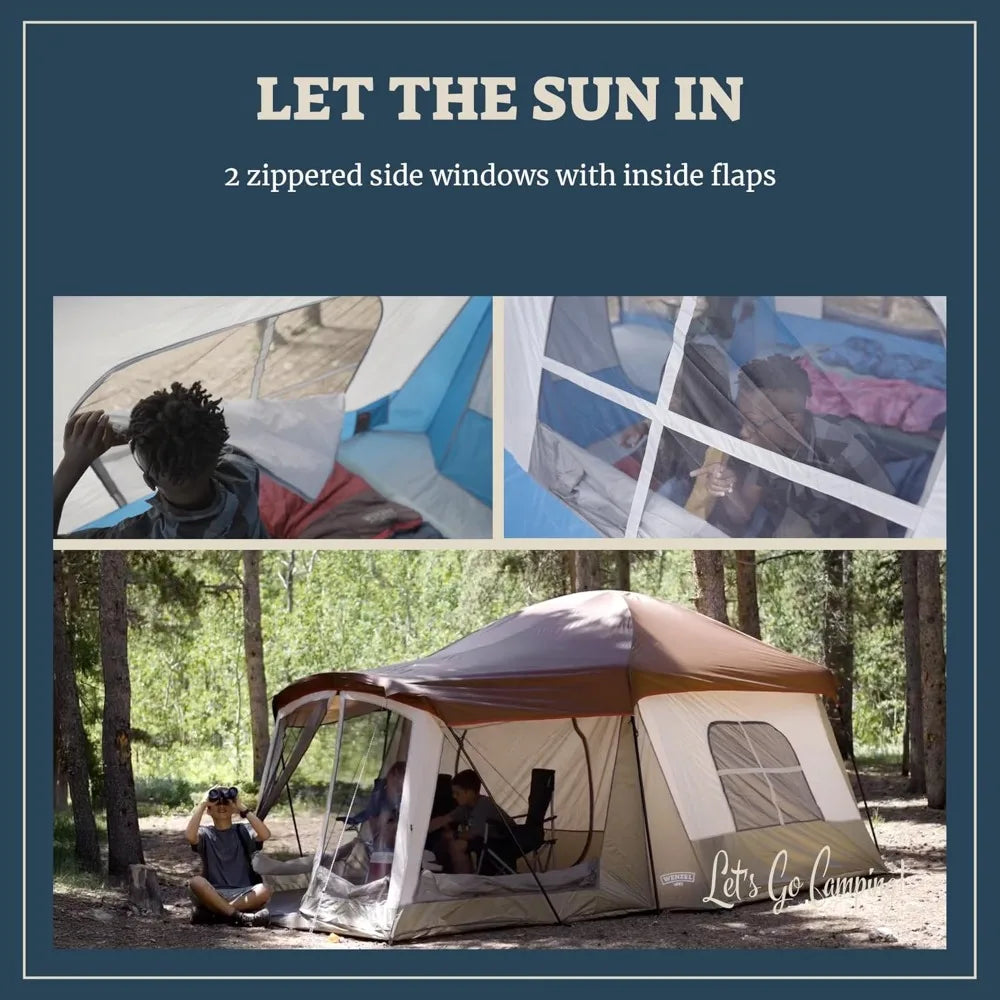 Klondike 8 Person Water Resistant Tent with Convertible Screen Room for Family Camping