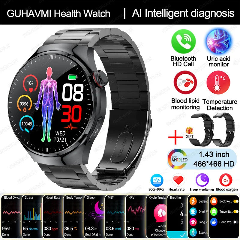 Smartwatch With Blood Oxygen ECG PPG Temperature Bluetooth