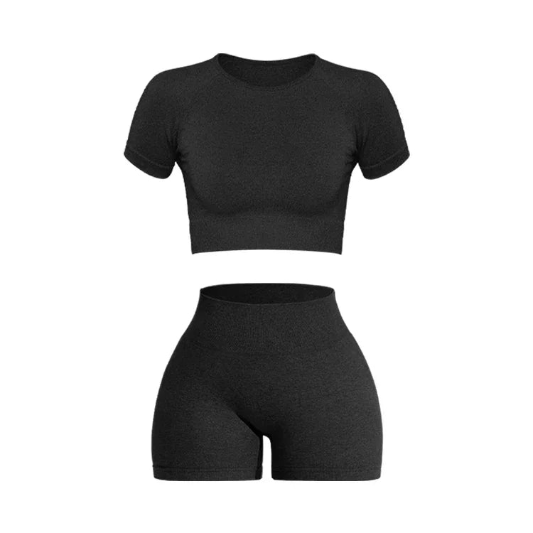 2 Piece Womens Sports Yoga Set Seamless Ribbed Knitted Fitness Sportswear For Gym And Training