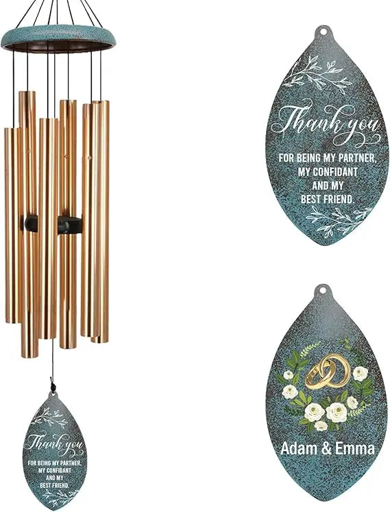 custom engraved names & date wind chimes - unique wedding gift for new couples 2024