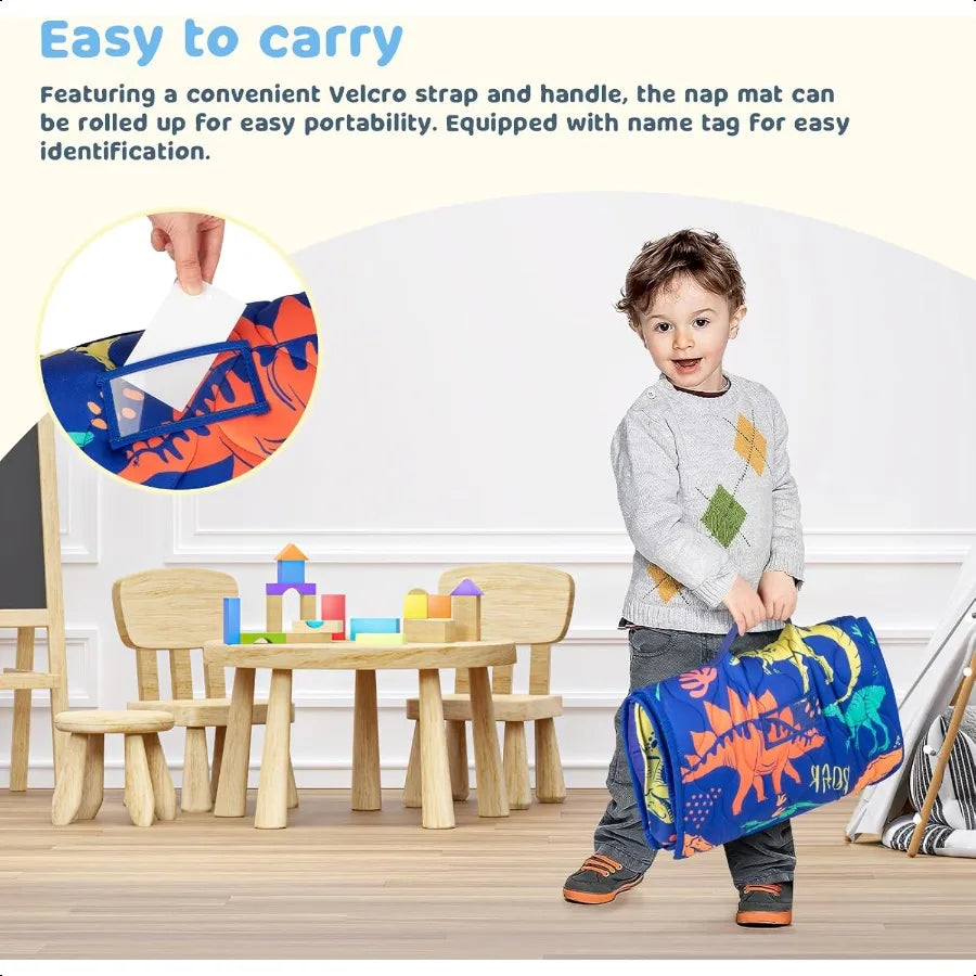 Toddler Nap Mat Extra Large 5529 for 27 Years Cotton Daycare Nap Mats with Removable Minky Blanket and Pillow Boys Sleeping Mat
