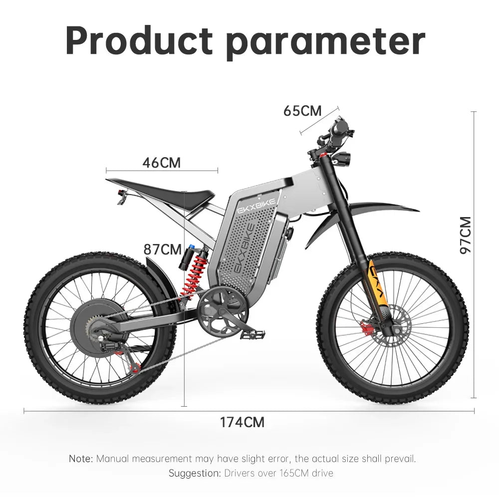 Electric bike X21MAX, 78KM/H (49MPH), 60V30Ah lithium battery 3000W, off-road 70/100-19 tires, dual hydraulic shock absorption